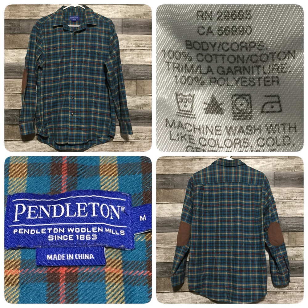 Pendleton Plaid Flannel Elbow Patch Button Up Shi… - image 1